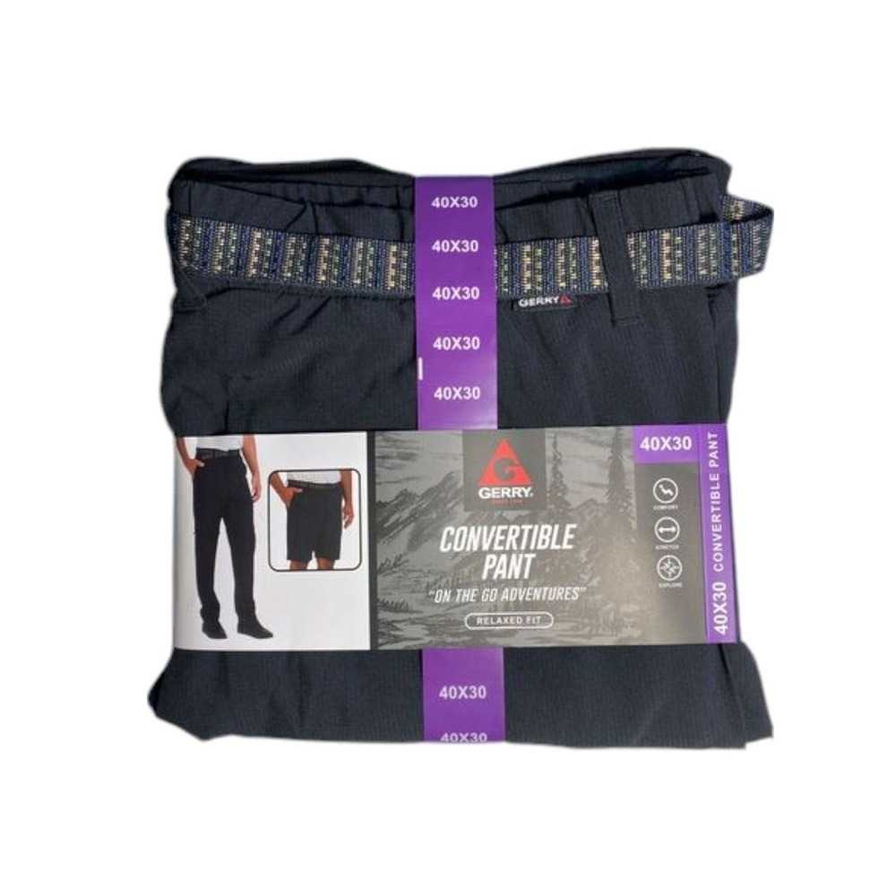 Gerry Convertible Pant Mens 40x30 Black New Relaxed Fit Stretch Hiking Zip Off